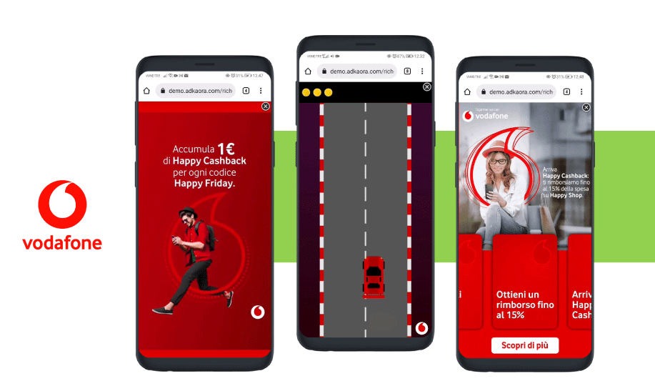 L'immagine rappresenta i formati digitali utilizzati da Vodafone Italia, ideati insieme ad AdKaora