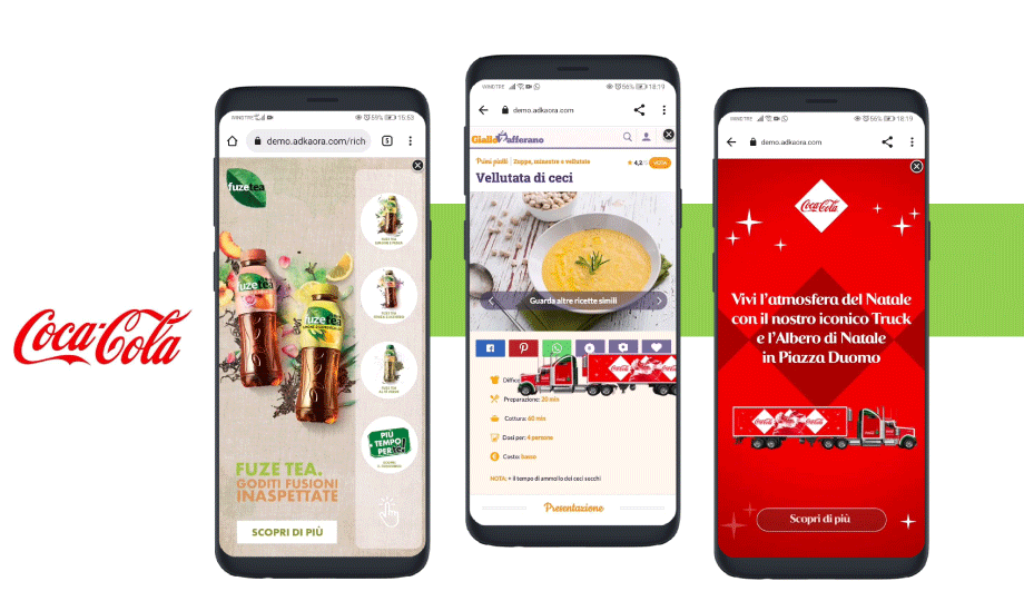 L'immagine rappresenta i formati digitali utilizzati da Coca-Cola, ideati insieme ad AdKaora